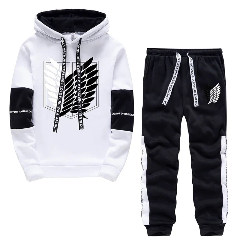 Men Tracksuit 2 Piece Set  Autumn Winter Pullover Hoodies Sweatshirt+Pants Suit Man Black White Set Tracksuit Men Luxury Clothes