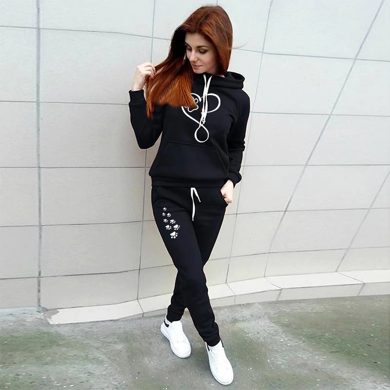 Autumn and Winter Women's Sportswear Fashion Printing Jogging Set Sportswear Pullover Set Hoodie+2 pieces of Sportswear Pants