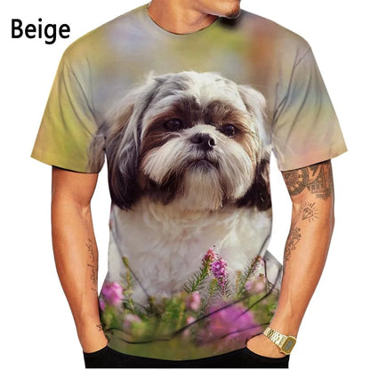 New Fashion Cute Shih Tzu Dog 3D Printed T-shirt Men's and Women's Summer Casual Short-sleeved Animal Shirt Top