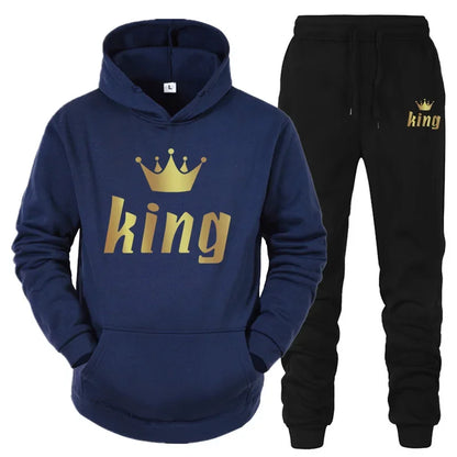 King And Queen Couple Outfit Hoodie and Jogger Pants High Quality Men Women Daily Casual Sport Jogging Suit King Queen Tracksuit