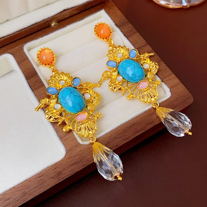 Vintage Statement Fashion Resin Crystal Baroque Style Drop Dangle Earrings For Women