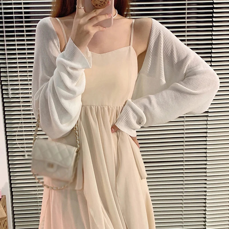 Summer Thin Silk Knit Sunscreen Cardigan Women Solid Color Sun Protection Shawl Cover-up Cropped Small Shoulder Top Ventilation