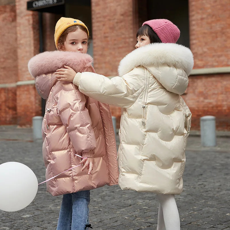 2024 Girl Winter Down Jacket Faux Fur Waterproof Hooded Long Girl Winter Outerwear Coat 5-16 Years Teenage Girl Parka Snowwear