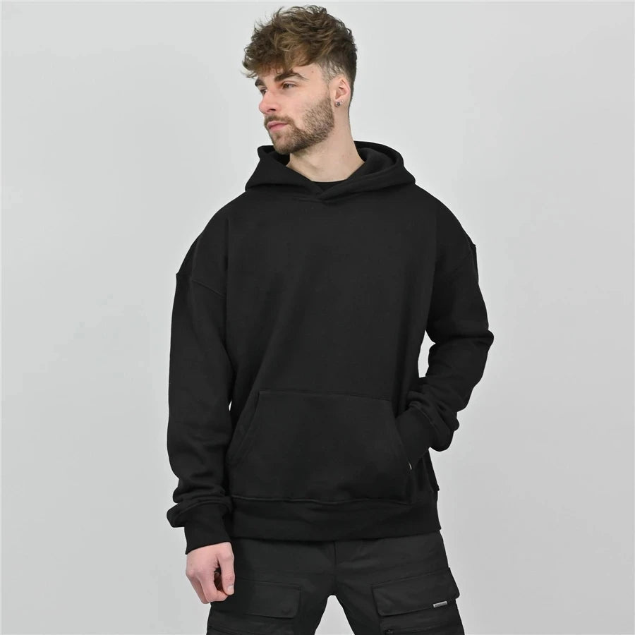 Men Winter Gyms Cotton Hoodie Fitness Bodybuilding Sweatshirt Jacket High Kangaroo Pockets Quality Hoodie Clothing+pants