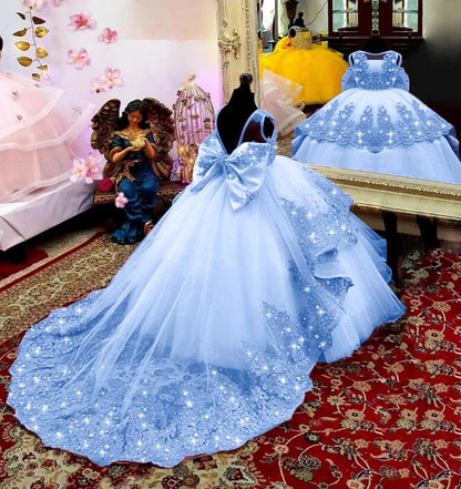 Pink Wedding Flower Girl Dresses 2024 Little Girls Birthday Party Gown Toddlers Beaded Lace Princess Pageant Dress Custom Made