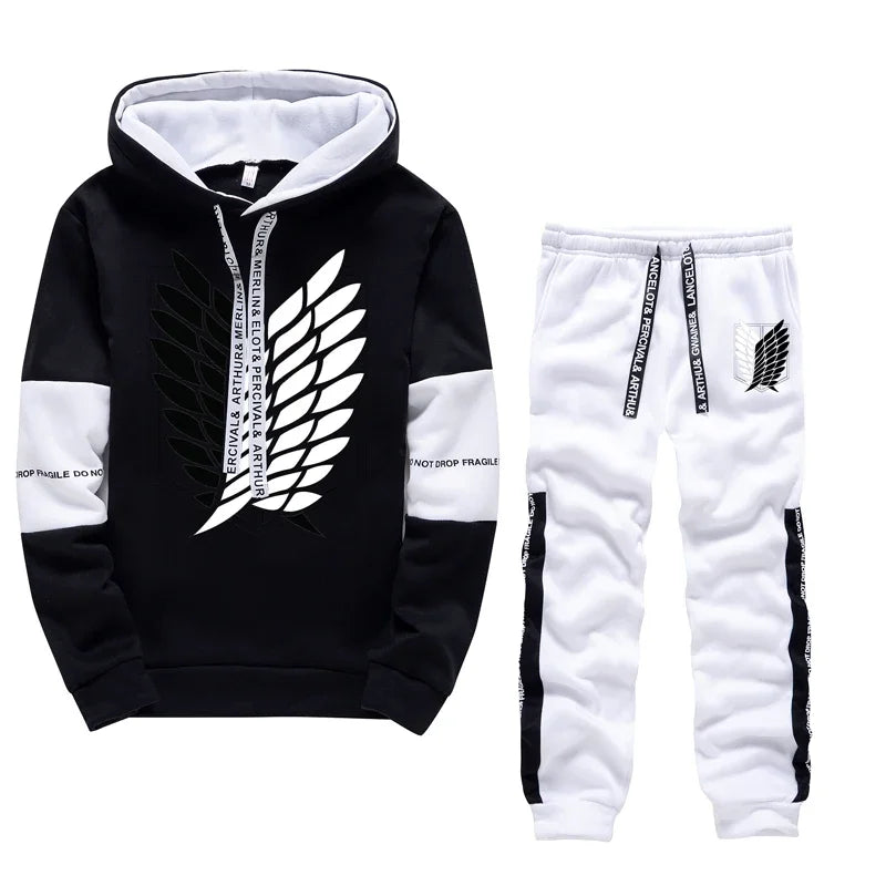 Men Tracksuit 2 Piece Set  Autumn Winter Pullover Hoodies Sweatshirt+Pants Suit Man Black White Set Tracksuit Men Luxury Clothes