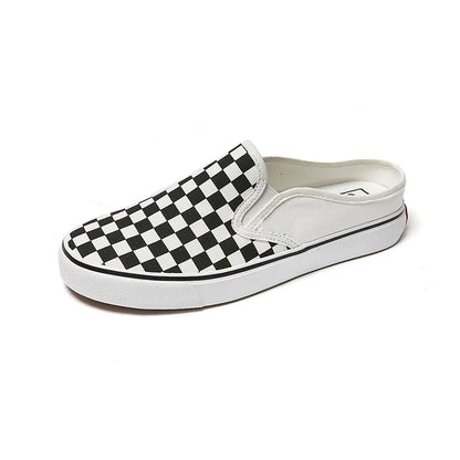 Womens Canvas Shoes Multicolor Checkerboard Design Female Slip-On Shoes Girls Flats 2023 New Fashion Sneakers Plus Size 35-44