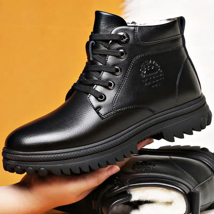 2024 Winter New Genuine Leather Men's Boots Natural Fur Warm Ankle Boots Working Men Footwear Waterproof Snow Boots  Rubber