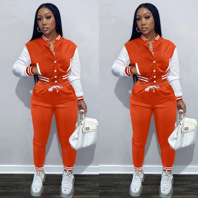 2024 Women's Stitching Jacket Single-breasted Baseball Sports Two-piece Suit