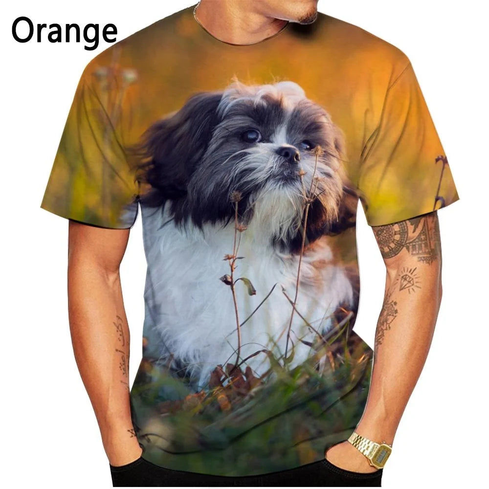 New Fashion Cute Shih Tzu Dog 3D Printed T-shirt Men's and Women's Summer Casual Short-sleeved Animal Shirt Top