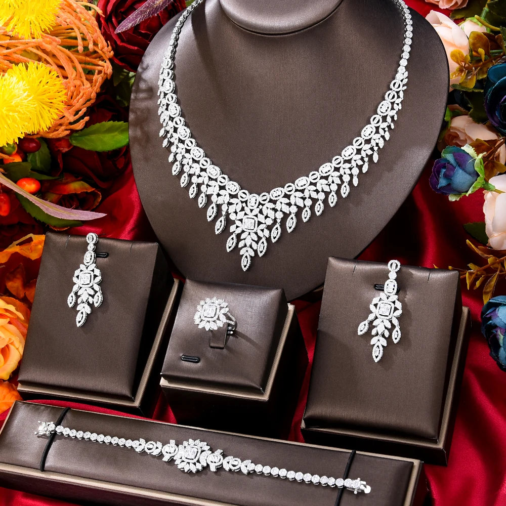 GODKI Trendy 4pcs Full Bridal Jewelry Sets For Women Party Luxury Dubai Indian CZ Crystal Wedding Jewelry Sets