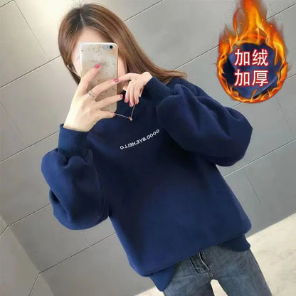 2023 Spring Autumn Sweatshirt Women Fleece Thickened Pullovers Sweatshirt Long Sleeve New Fashion Loose Kpop Clothes