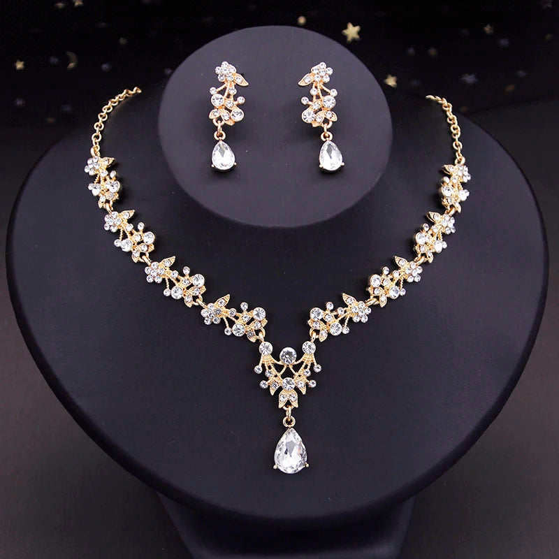 Royal Queen Wedding Crown Earrings and Choker Necklace Sets for Women Tiaras Bridal Jewelry Sets Prom Costume Accessories