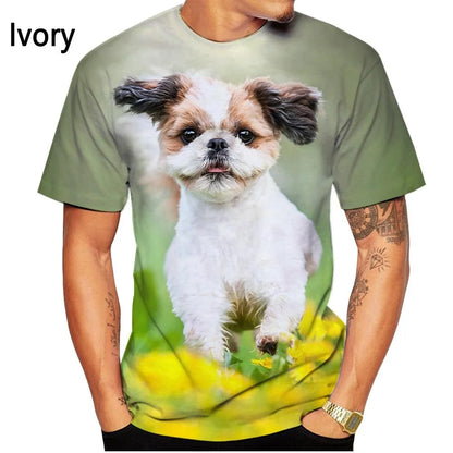 New Fashion Cute Shih Tzu Dog 3D Printed T-shirt Men's and Women's Summer Casual Short-sleeved Animal Shirt Top