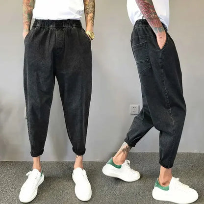 Trendy Loose-fit Men's Jeans Wide-leg Harem Pants Casual Nine-point Small Feet Pants Father-style Casual Trousers