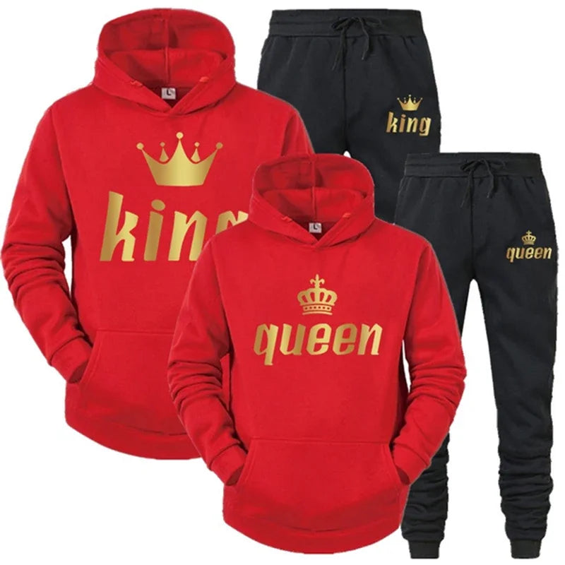 King And Queen Couple Outfit Hoodie and Jogger Pants High Quality Men Women Daily Casual Sport Jogging Suit King Queen Tracksuit