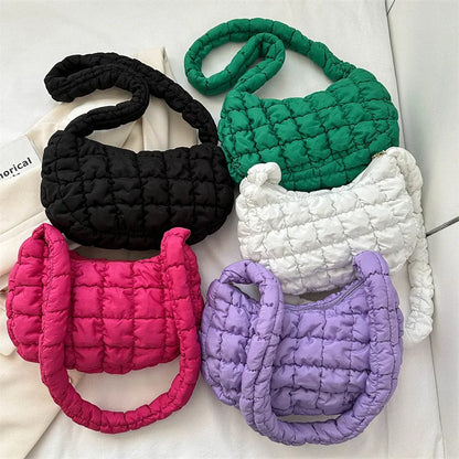 Quilted Pleated Crossbody Bag for Women Padded Shoulder Bag Ruched Cloud Bubbles Hobo Nylon Handbags Purse Large Puffer Tote Bag