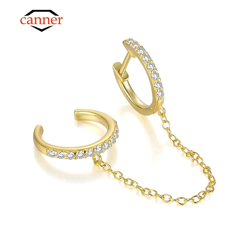 CANNER 1 Piece 925 Sterling Silver Gold Plated Double Cartilage Earrings for Women Men Hoop Ear Cuff Fine Jewelry Pendientes