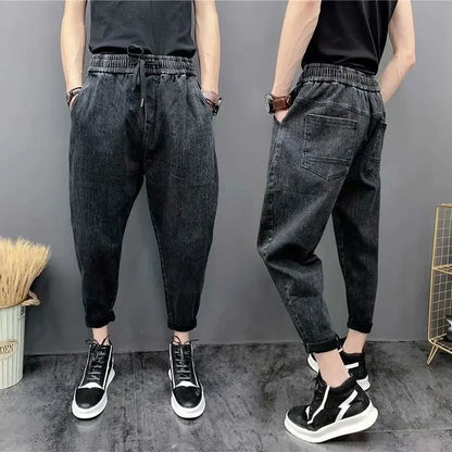 Trendy Loose-fit Men's Jeans Wide-leg Harem Pants Casual Nine-point Small Feet Pants Father-style Casual Trousers