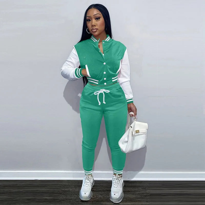 2024 Women's Stitching Jacket Single-breasted Baseball Sports Two-piece Suit