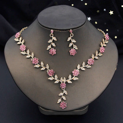 Rhinestone Bride Jewelry Sets for Women Luxury Flower Choker Necklace Earrings Wedding Dress Bridal Necklace Sets Fashion