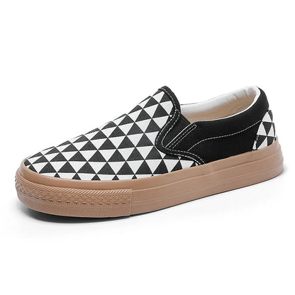 Womens Canvas Shoes Multicolor Checkerboard Design Female Slip-On Shoes Girls Flats 2023 New Fashion Sneakers Plus Size 35-44