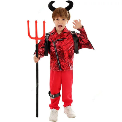 Girls Boys Little Devil Cosplay Costume Punk Roleplay Children Costume Outfits Halloween Carnival Fnatasia Suit Disguise Cloth