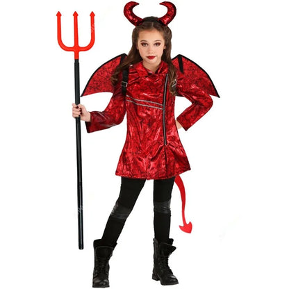 Girls Boys Little Devil Cosplay Costume Punk Roleplay Children Costume Outfits Halloween Carnival Fnatasia Suit Disguise Cloth