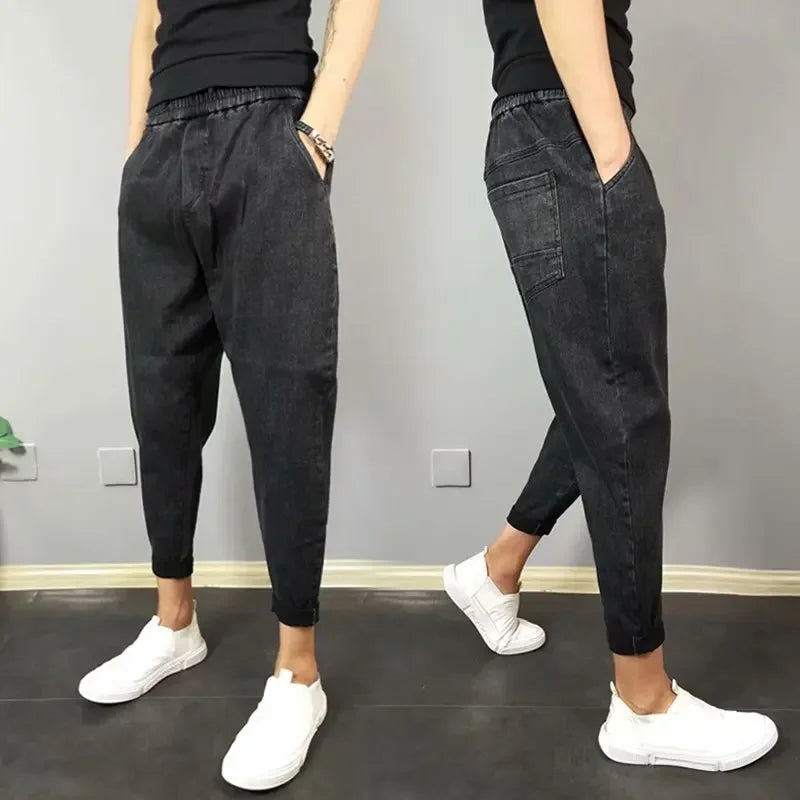 Trendy Loose-fit Men's Jeans Wide-leg Harem Pants Casual Nine-point Small Feet Pants Father-style Casual Trousers