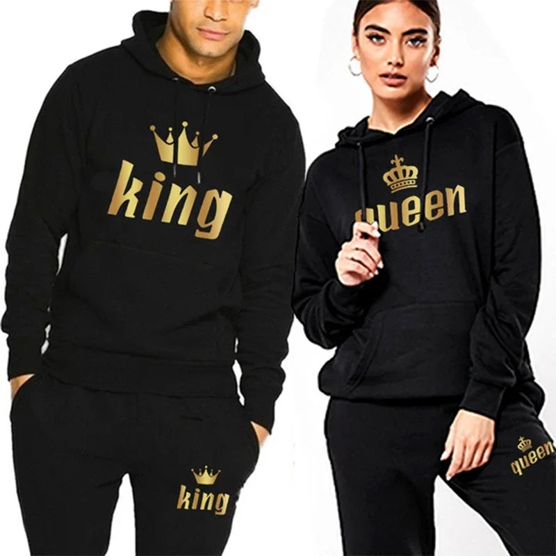 King And Queen Couple Outfit Hoodie and Jogger Pants High Quality Men Women Daily Casual Sport Jogging Suit King Queen Tracksuit