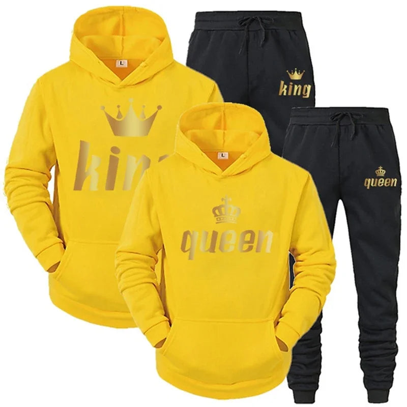 King And Queen Couple Outfit Hoodie and Jogger Pants High Quality Men Women Daily Casual Sport Jogging Suit King Queen Tracksuit