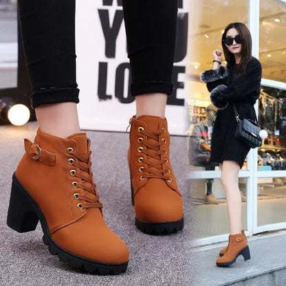 2024 New Spring Winter Women Pumps Boots High Quality Lace-up European Ladies Shoes PU High Heels Boots Fast Delivery