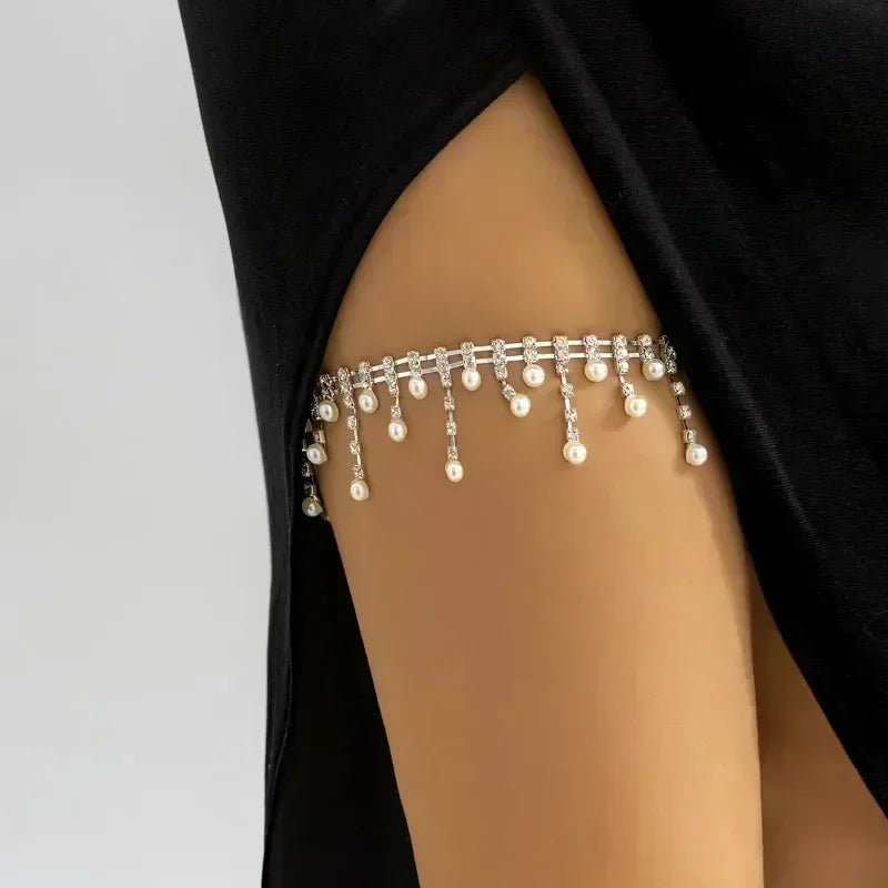 Stainless Steel Sexy Multi-layer Rhinestone Tassel for Women Thigh Chain Spicy Girl Beach Versatile Leg Accessories Jewelry