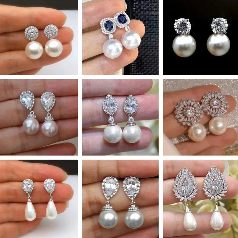 Beige High-end Pearl Earrings, Women's Simple and Fashionable Design, Exquisite, Luxurious, Shiny Jewelry Accessories Wholesale