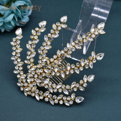 DZ031 Golden Bridal Comb Wedding Hair Accessiories Luxury Party Headpieces Fashion Design Bride Tiara Hairbands Hair Clips