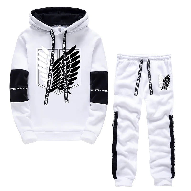 Men Tracksuit 2 Piece Set  Autumn Winter Pullover Hoodies Sweatshirt+Pants Suit Man Black White Set Tracksuit Men Luxury Clothes