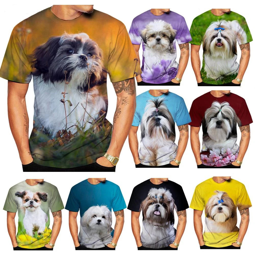 New Fashion Cute Shih Tzu Dog 3D Printed T-shirt Men's and Women's Summer Casual Short-sleeved Animal Shirt Top