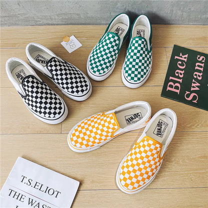 Womens Canvas Shoes Multicolor Checkerboard Design Female Slip-On Shoes Girls Flats 2023 New Fashion Sneakers Plus Size 35-44