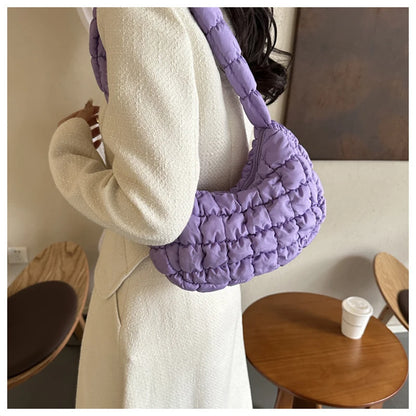 Quilted Pleated Crossbody Bag for Women Padded Shoulder Bag Ruched Cloud Bubbles Hobo Nylon Handbags Purse Large Puffer Tote Bag