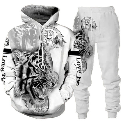 New Animal 3D Tiger Printed Hoodie + Pants Suit Cool Men/Women 2 Pcs Sportwear Tracksuit Set Autumn And Winter Men's Clothing