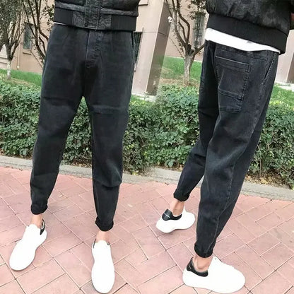 Trendy Loose-fit Men's Jeans Wide-leg Harem Pants Casual Nine-point Small Feet Pants Father-style Casual Trousers