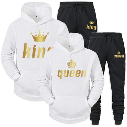 King And Queen Couple Outfit Hoodie and Jogger Pants High Quality Men Women Daily Casual Sport Jogging Suit King Queen Tracksuit