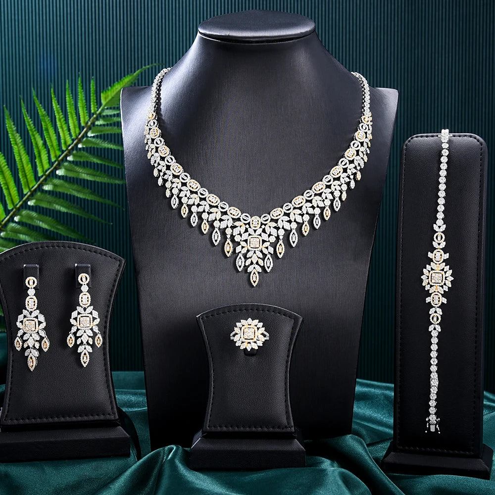 GODKI Trendy 4pcs Full Bridal Jewelry Sets For Women Party Luxury Dubai Indian CZ Crystal Wedding Jewelry Sets