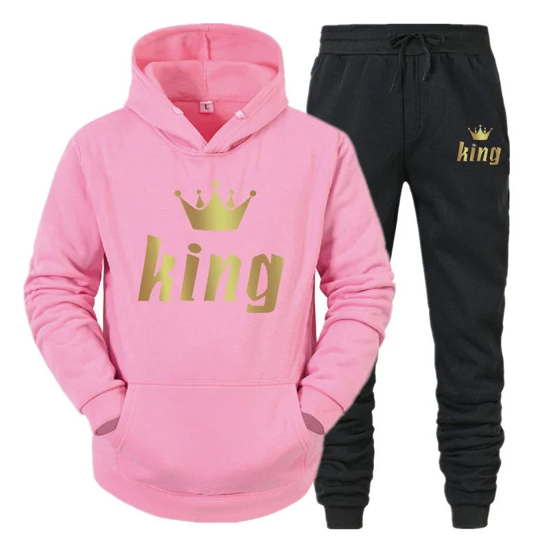 King And Queen Couple Outfit Hoodie and Jogger Pants High Quality Men Women Daily Casual Sport Jogging Suit King Queen Tracksuit