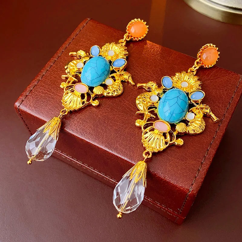 Vintage Statement Fashion Resin Crystal Baroque Style Drop Dangle Earrings For Women