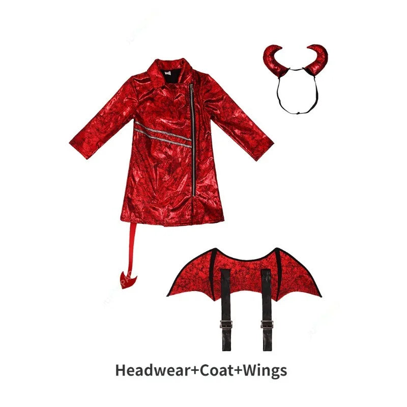 Girls Boys Little Devil Cosplay Costume Punk Roleplay Children Costume Outfits Halloween Carnival Fnatasia Suit Disguise Cloth