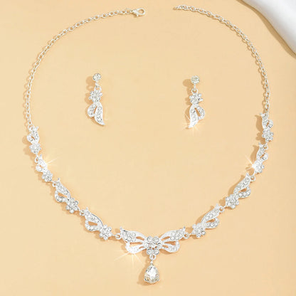 3 pieces of women's trendy bow, water drop earrings, necklace, jewelry set, wedding, banquet, party, and holiday gifts