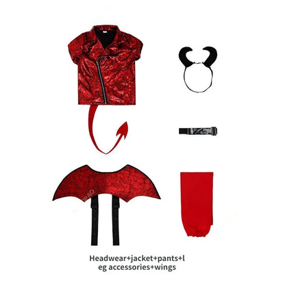 Girls Boys Little Devil Cosplay Costume Punk Roleplay Children Costume Outfits Halloween Carnival Fnatasia Suit Disguise Cloth