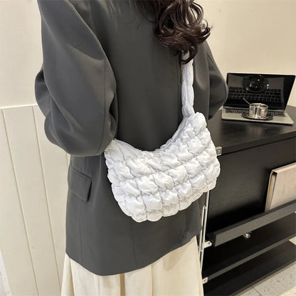 Quilted Pleated Crossbody Bag for Women Padded Shoulder Bag Ruched Cloud Bubbles Hobo Nylon Handbags Purse Large Puffer Tote Bag