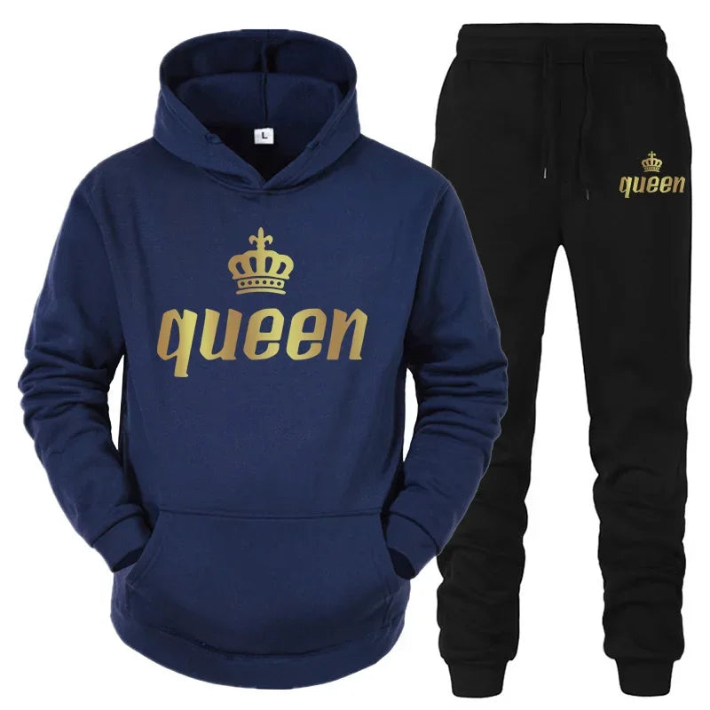 King And Queen Couple Outfit Hoodie and Jogger Pants High Quality Men Women Daily Casual Sport Jogging Suit King Queen Tracksuit